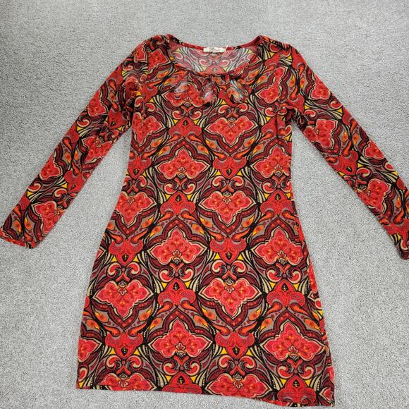 Aryeh Sweater Dress Womens Small Red Inkblot Wool Cashmere Tear Drop Cut Outs - Picture 11 of 15
